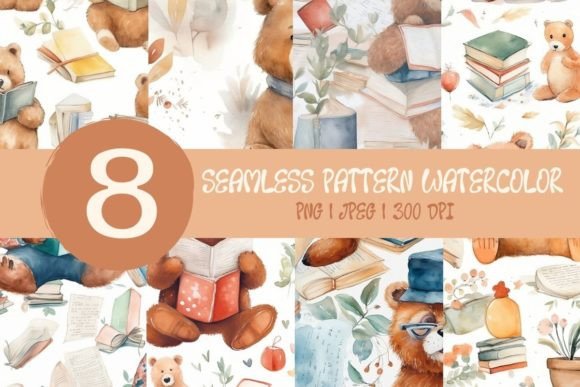 8 Watercolor Bear Seamless Patterns for Creative Projects