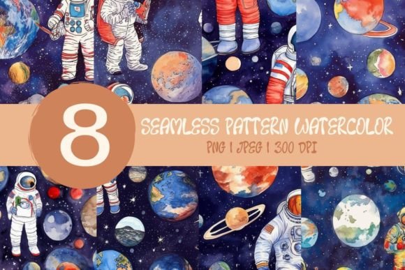 8 Watercolor Galaxy Seamless Patterns