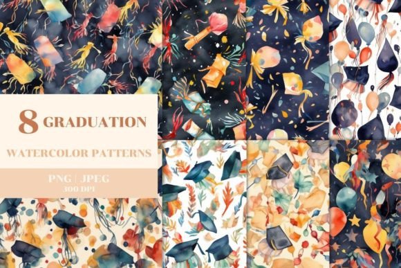 8 Watercolor Graduation Patterns