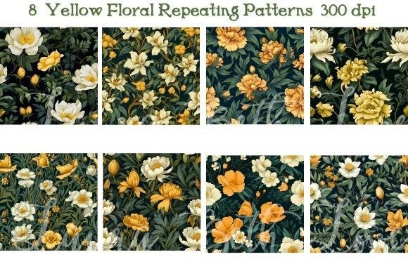 8 Yellow Floral Repeating Patterns: A Creative Resource for Designers and Makers