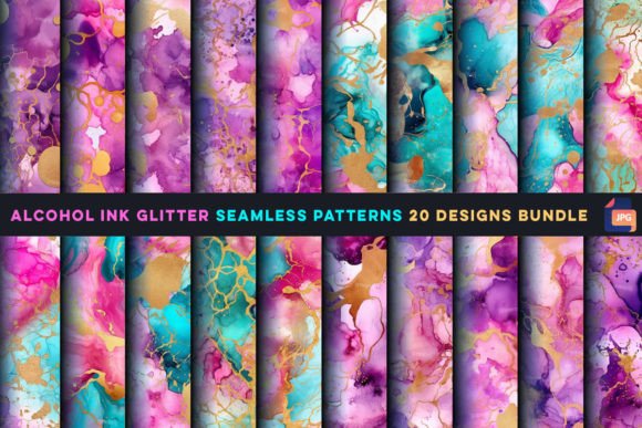 Alcohol Ink Glitter Seamless Patterns