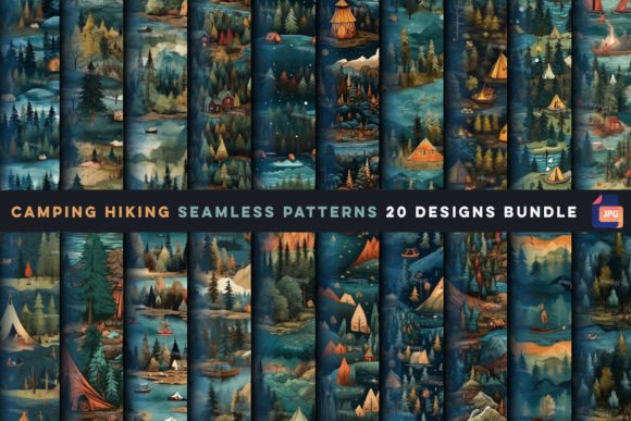 Camping Hiking Seamless Patterns
