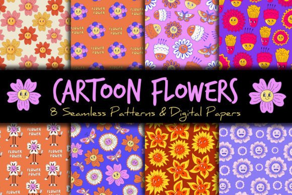 Cartoon Flowers Seamless Patterns