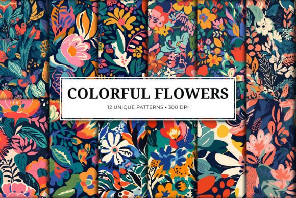 Colorful Painted Flowers Patterns - Set: A Versatile Design Resource for Creative Projects