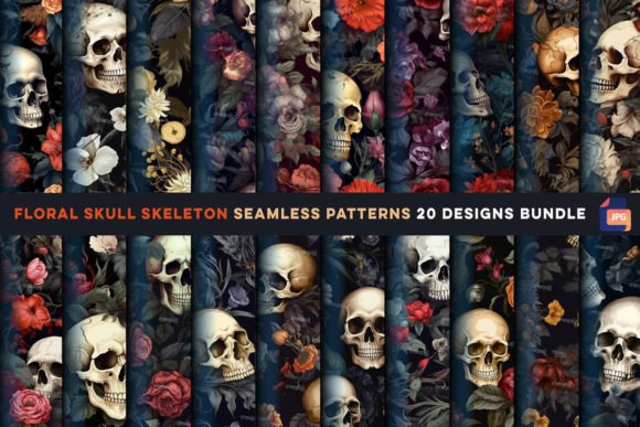 Floral Skull Skeleton Seamless Patterns