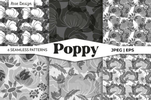 Monochrome Poppy Flowers Patterns Bundle: A Creative Resource for Designers