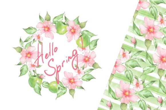Spring Wreath and Seamless Patterns